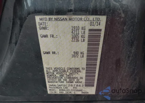 2014 Nissan Altima 2.5 Sv from USA, damaged, VIN 1N4AL3AP1EC267863